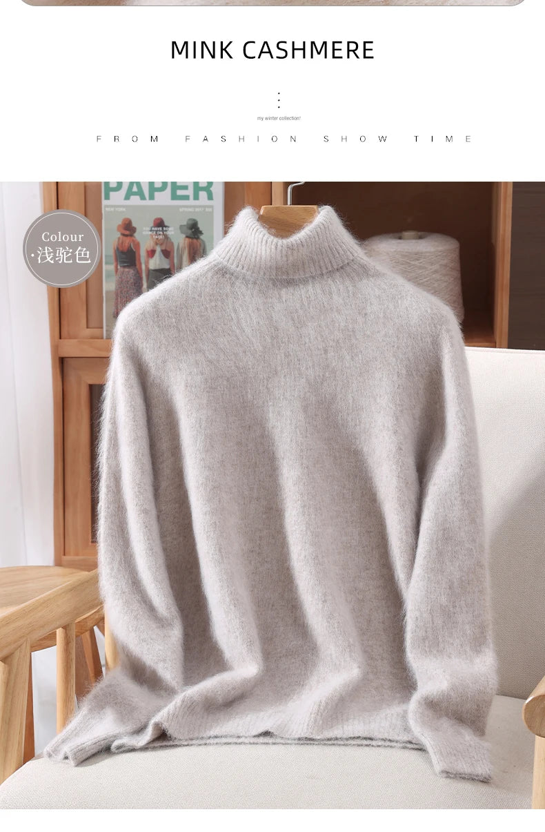Women's High Collar Knit Sweater, Thick Pullover