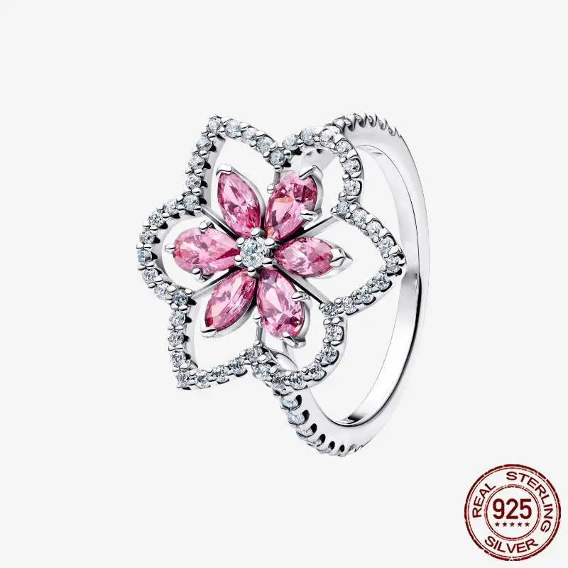 925 Sterling Silver Open Ring Style CZ Paved Heart Butterfly Flower Colorful Gemstone Ring For Women Daily Wear Jewelry Gift