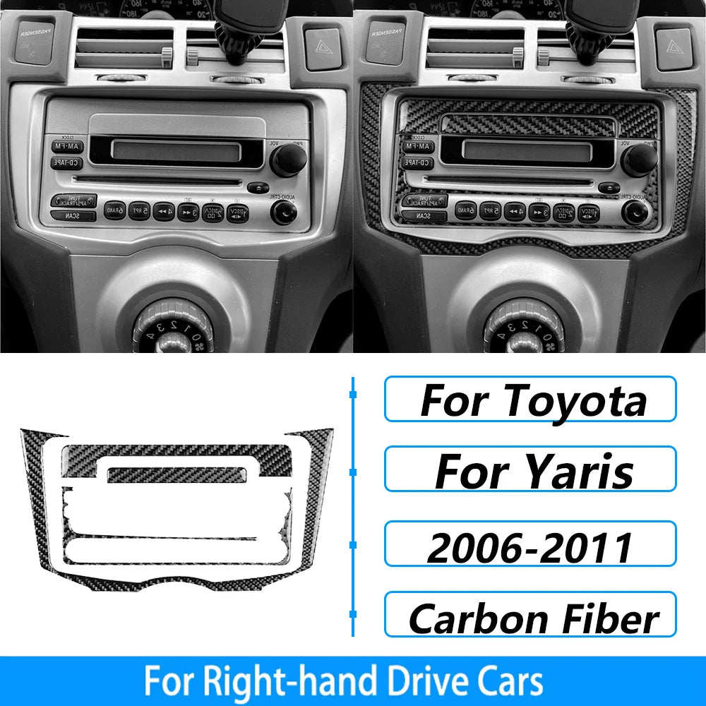 For Toyota Yaris 2006-2011 Carbon Fiber Central Control AC CD Air Outlet Gear Shift Panel Cover Trim Set Car Accessories Sticker