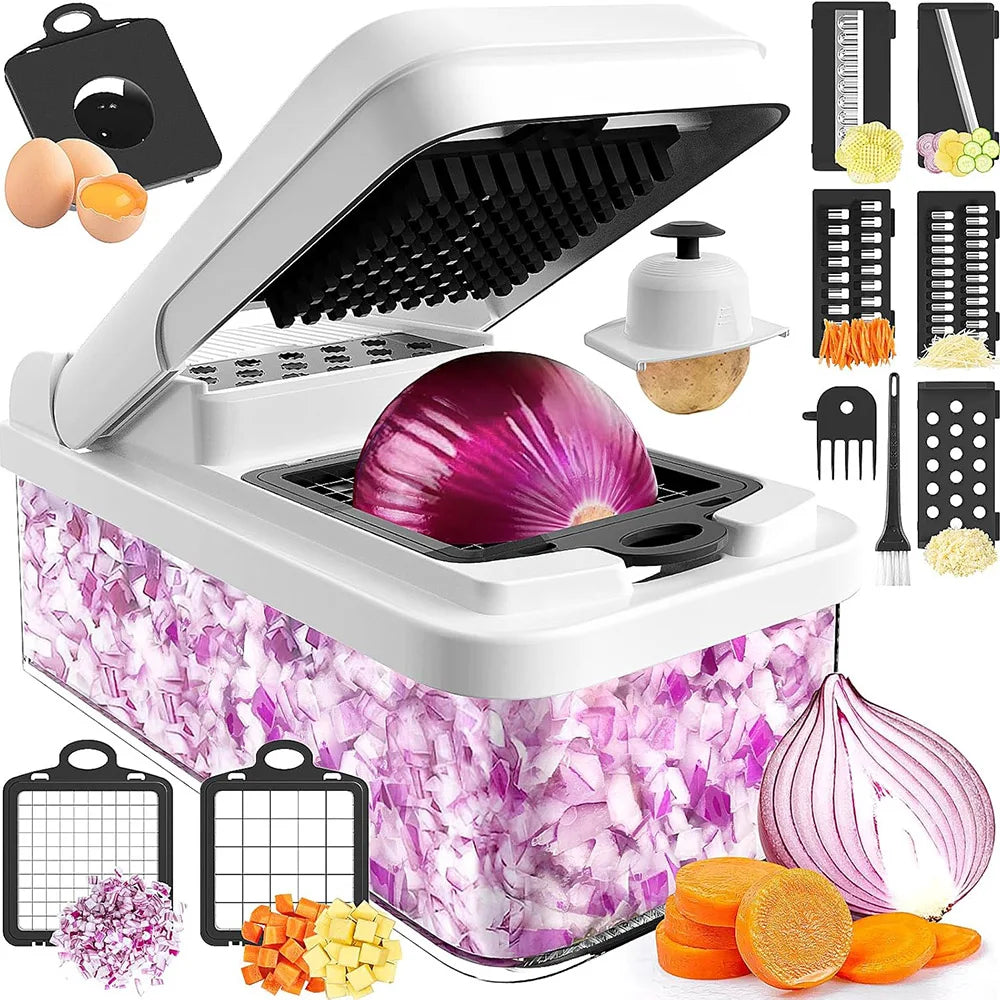 15-in-1 Vegetable Chopper with Container - 7 Blades and Grater