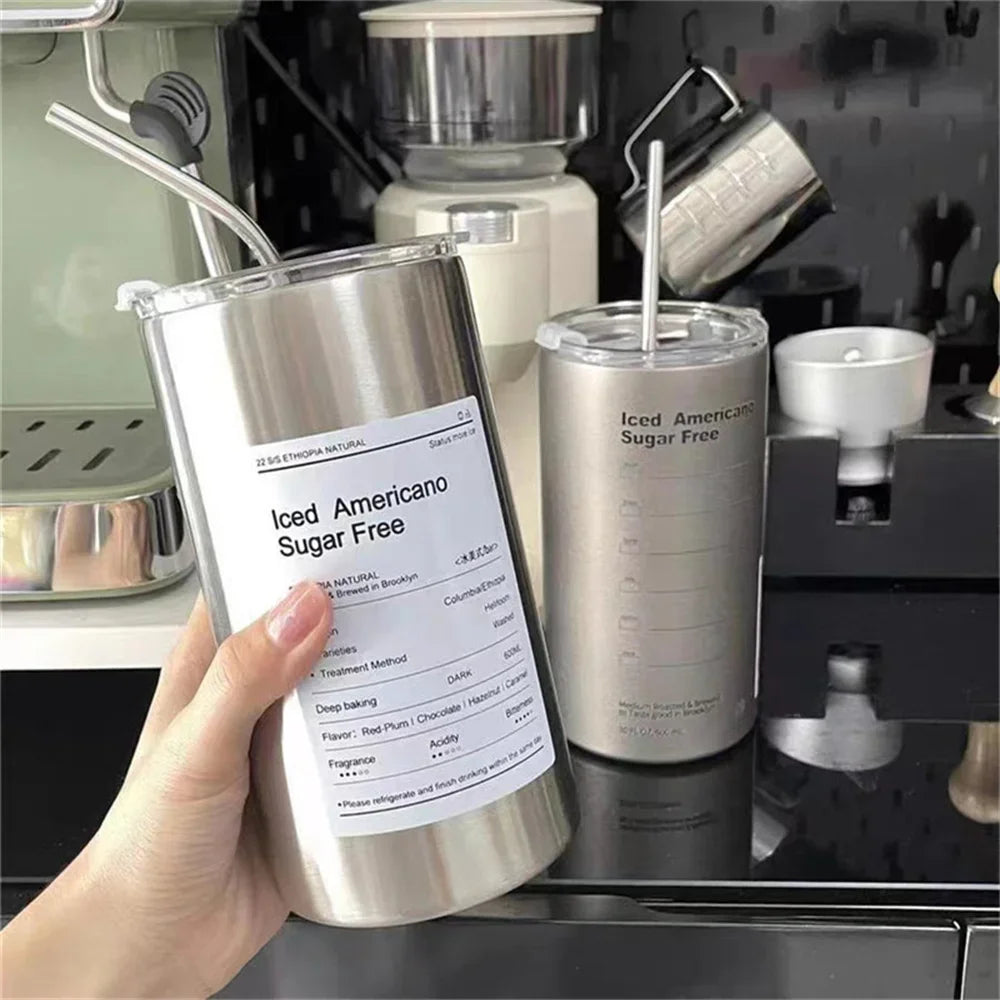 600ml Stainless Steel Thermos Cup with Straw - Insulated Coffee Mug - photo 3