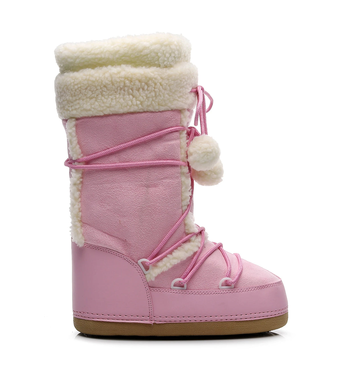 Women's Pink Plush Lace-Up Snow Boots, Platform