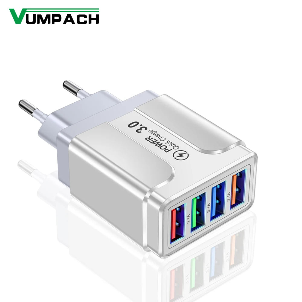 4-Port Quick Charge 3.0 Wall Charger for Mobile Devices