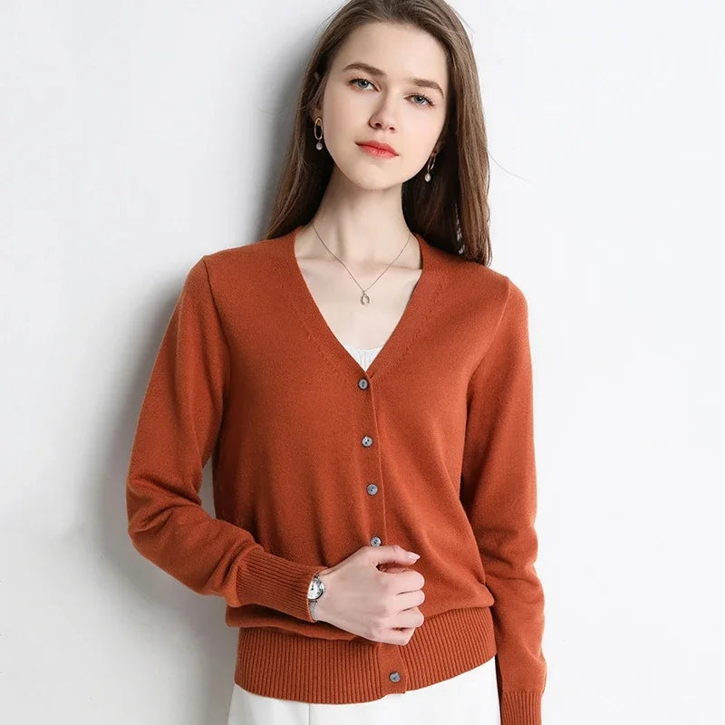 Women's Thin V-Neck Knit Cardigan - Open Front Spring Sweater - photo 3