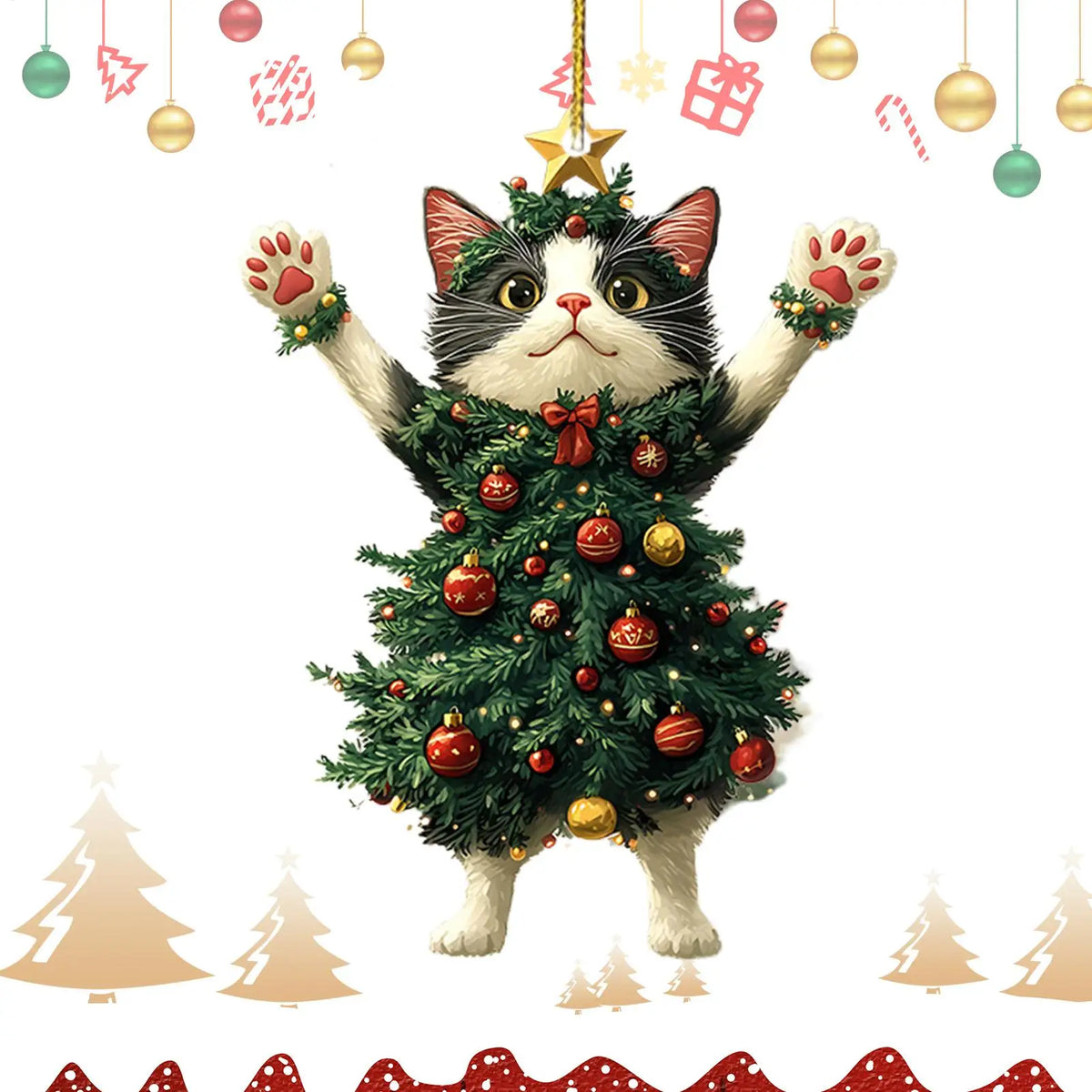 2D Acrylic Cat Christmas Ornaments - Hanging Kitten Pendants – photo 3