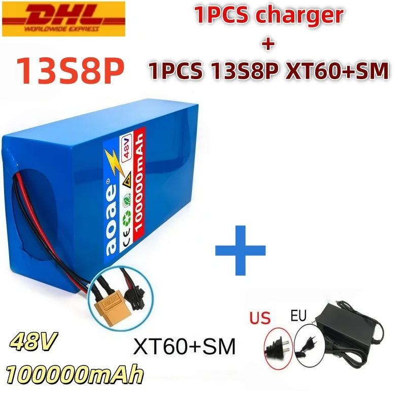 48V 100000mAh 13S8P Battery 2000W Lithium Ion Battery Pack with 50A BMS & Charger