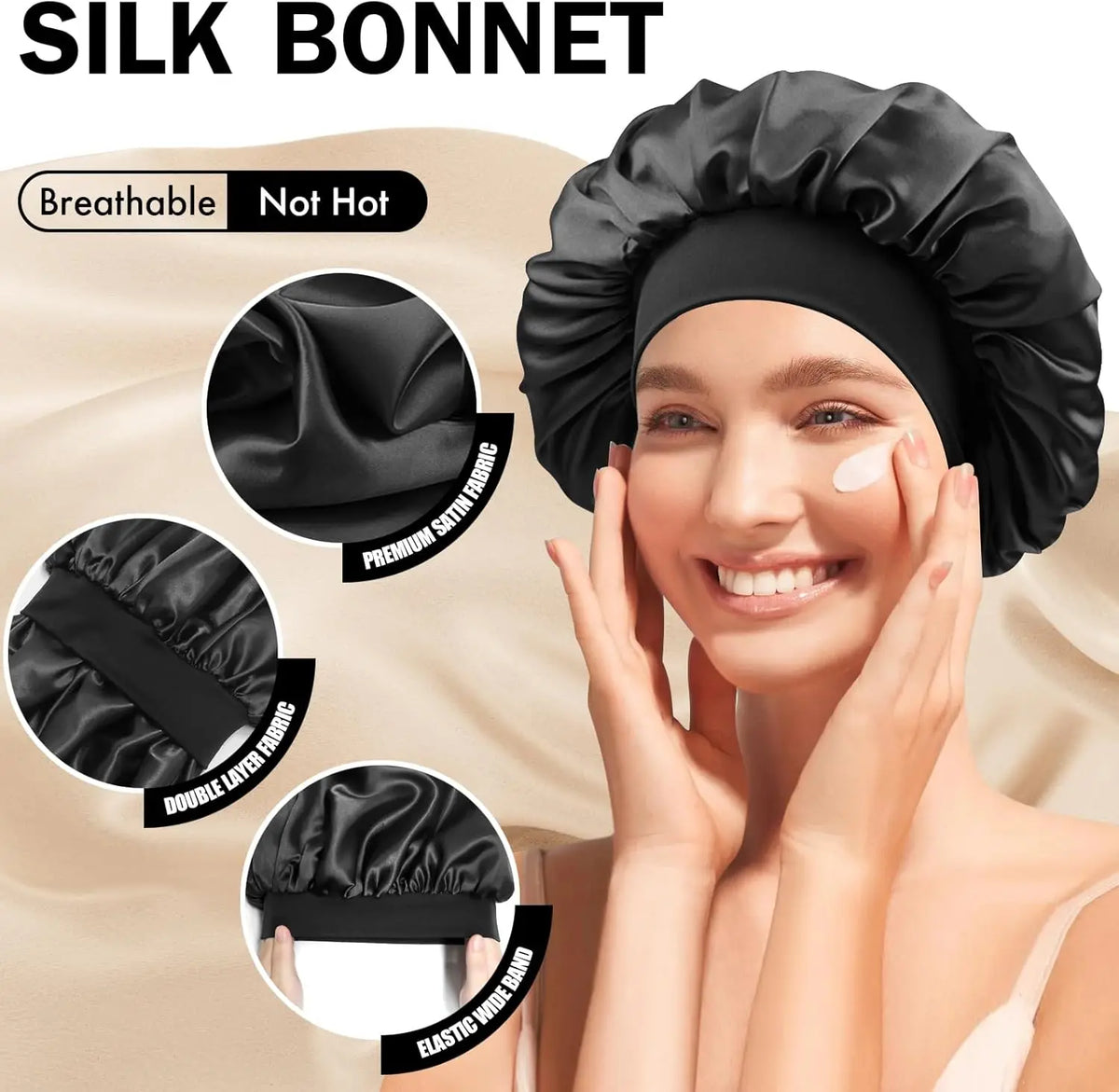 Silk Bonnet for Sleeping, Double Layer Silk Sleep Cap for Men & Women, Soft Satin Lined Bonnet for Curly Hair