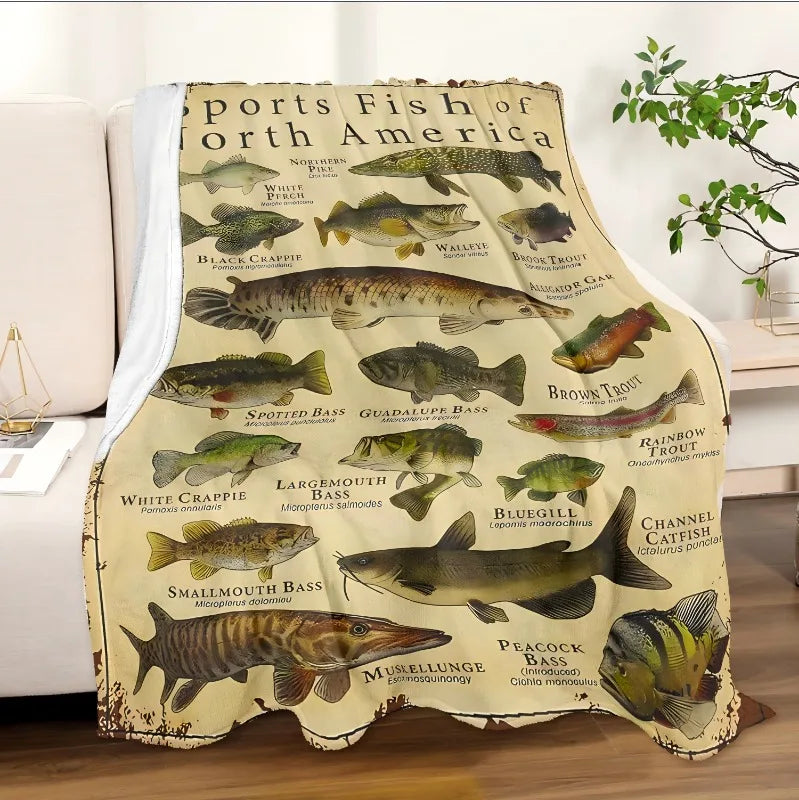 Fish Pattern Flannel Throw Blanket