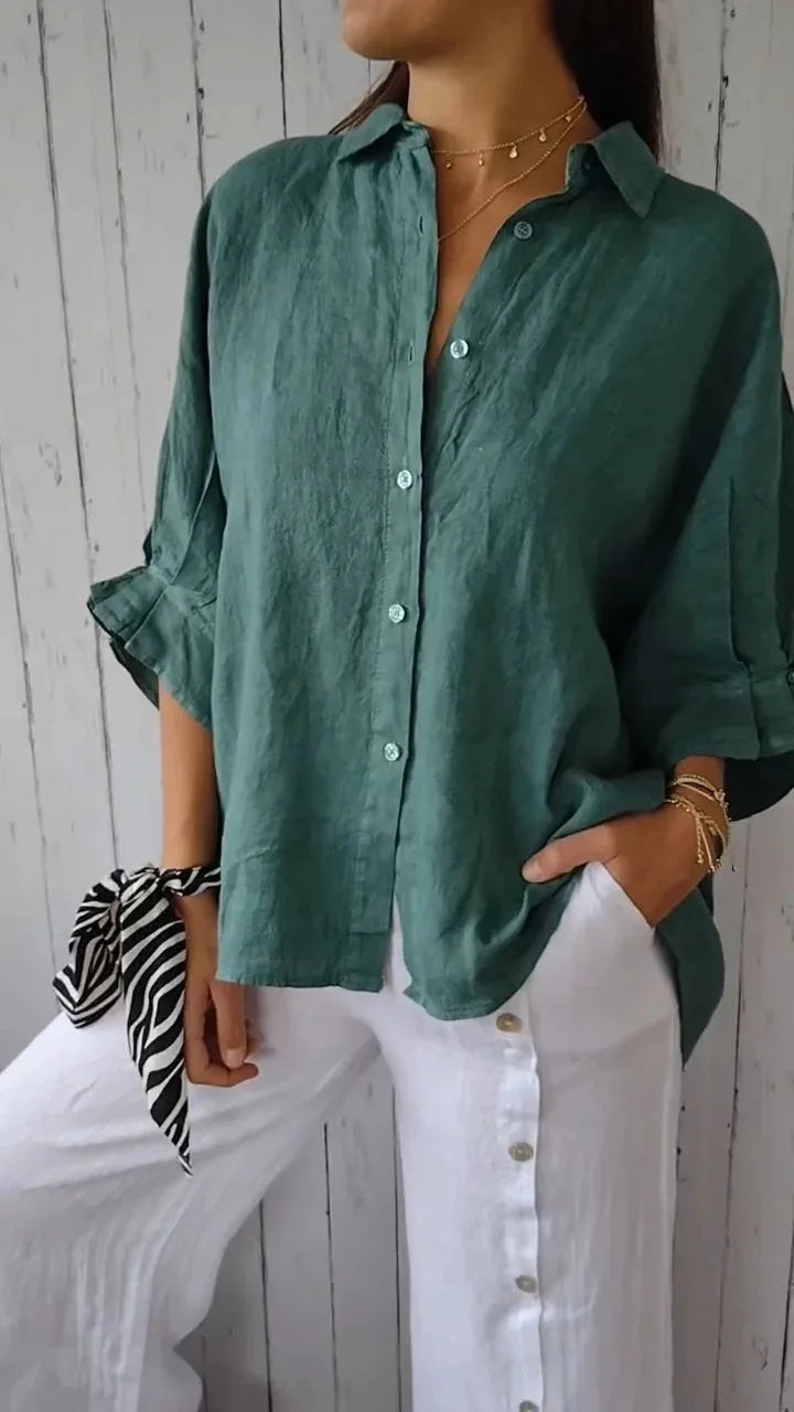 Women's Cotton-Linen T-Shirt — Loose Casual Short-Sleeve Summer Top