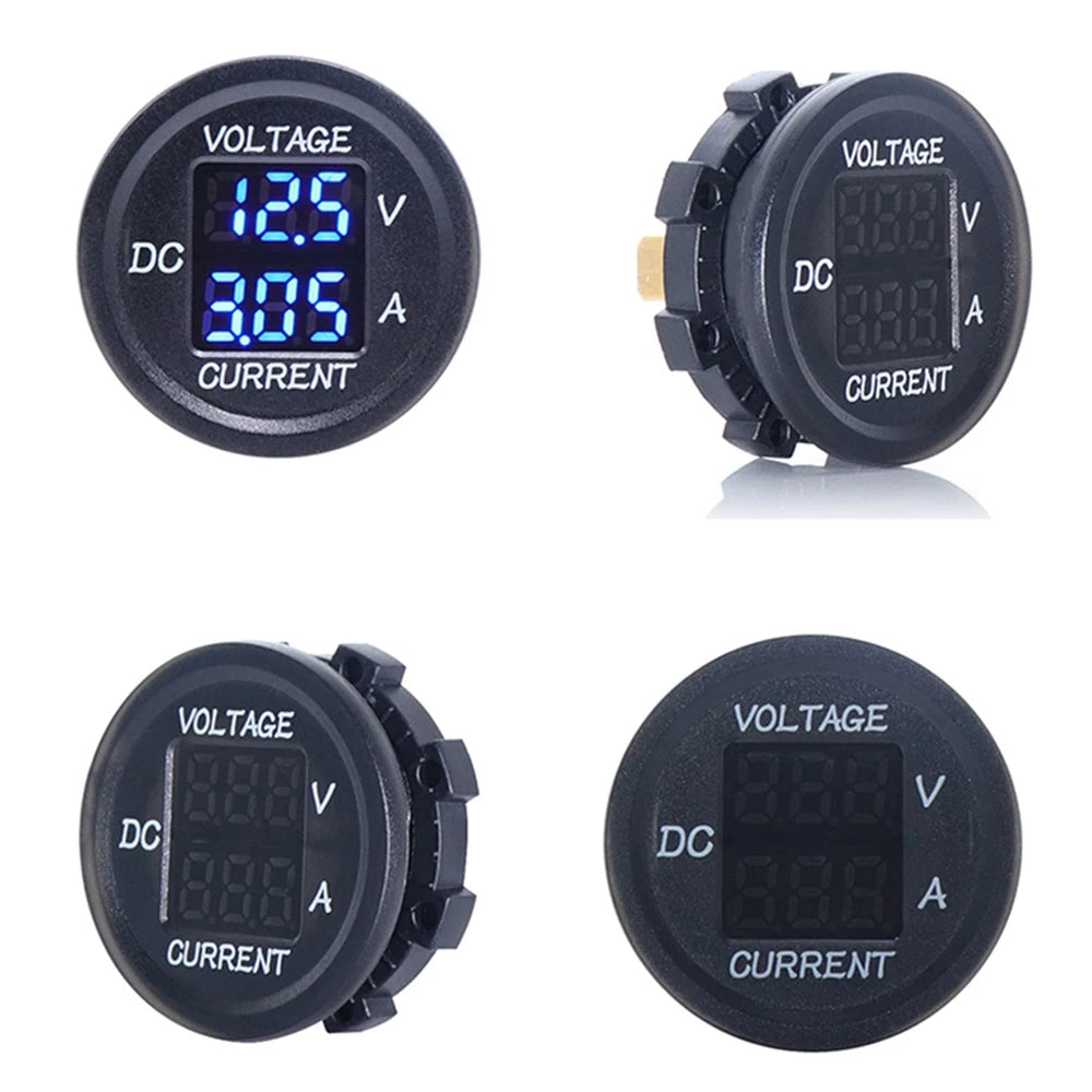 DC 5-48V Car Motorcycle Voltmeter Ammeter Mini Digital Waterproof LED Panel Tester Display Round Volt Meter Gauge For 12V Truck