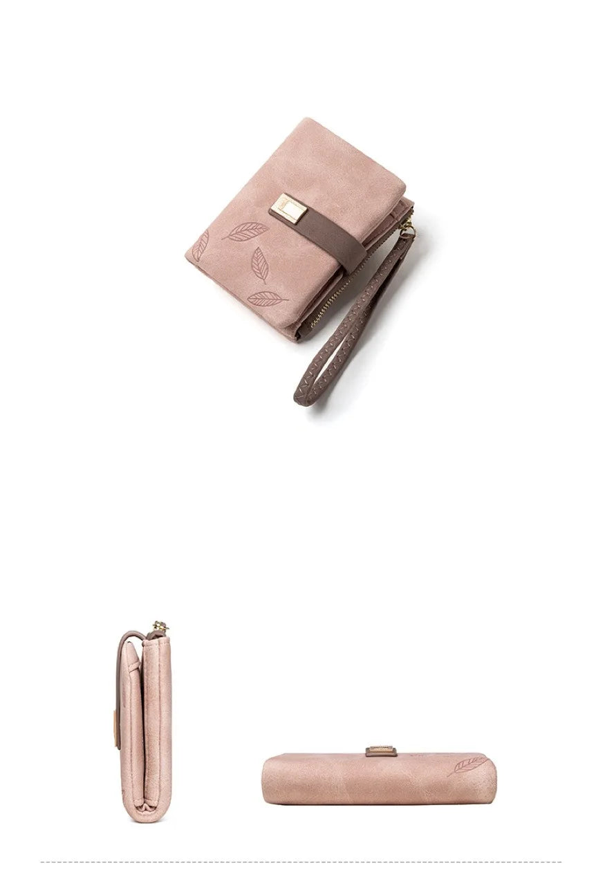 Spring/Summer 2026 new women's short wallet, high-quality PU hardware leaf buckle, solid color zipper, student coin coin purse,