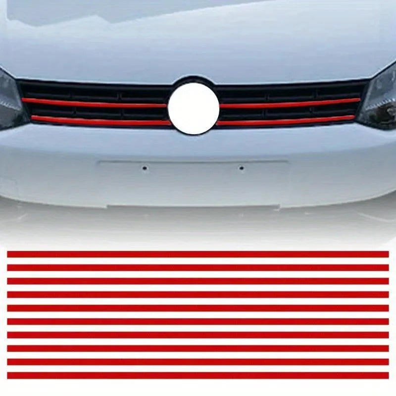 5pcs Reflective Strips Car Stickers Auto Front Hood Grille Mouldings Red Waterproof Car Decor Accessories Exterior Parts