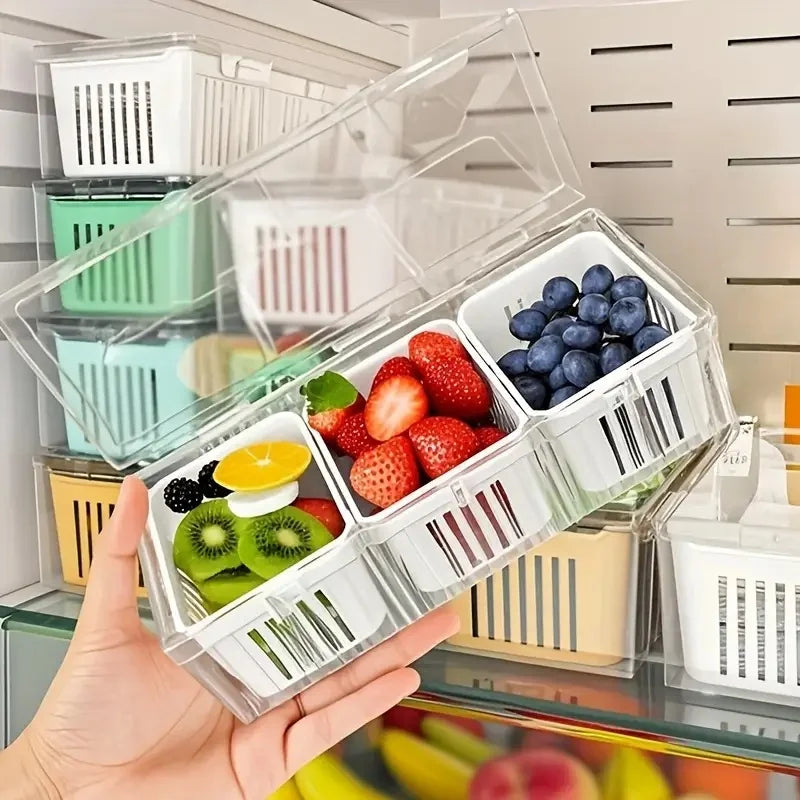 Square Fridge Storage Box Set - Clear Compartment Produce Keeper