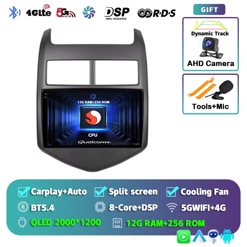 Android 16 CarPlay Auto Car Radio Multimedia Player For Chevrolet Aveo 2 Sonic T300 2011-2015 Navigation GPS 2din Stereo Audio