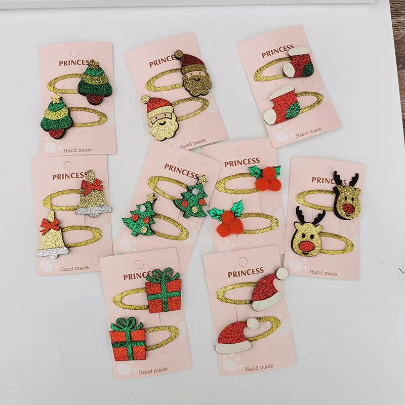 Exquisite Cute Glitter Christmas Hair Clips Children Elk Snowflake Bangs Hairpin Sequin Baby Girls Headwear Kids Accessories