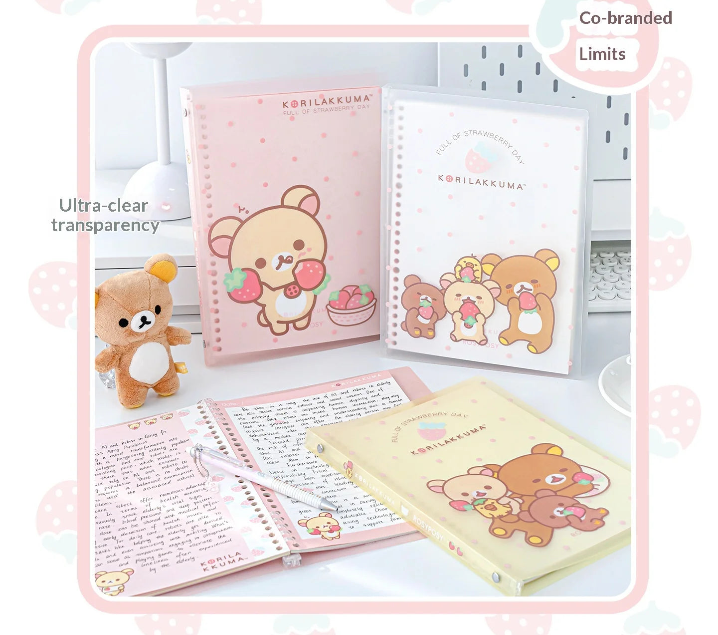 Rosyposy Korilakkuma Strawberry B5 Loose Leaf Notebook Soft Cover Cute Journal For Daily Study Writing Note Taking