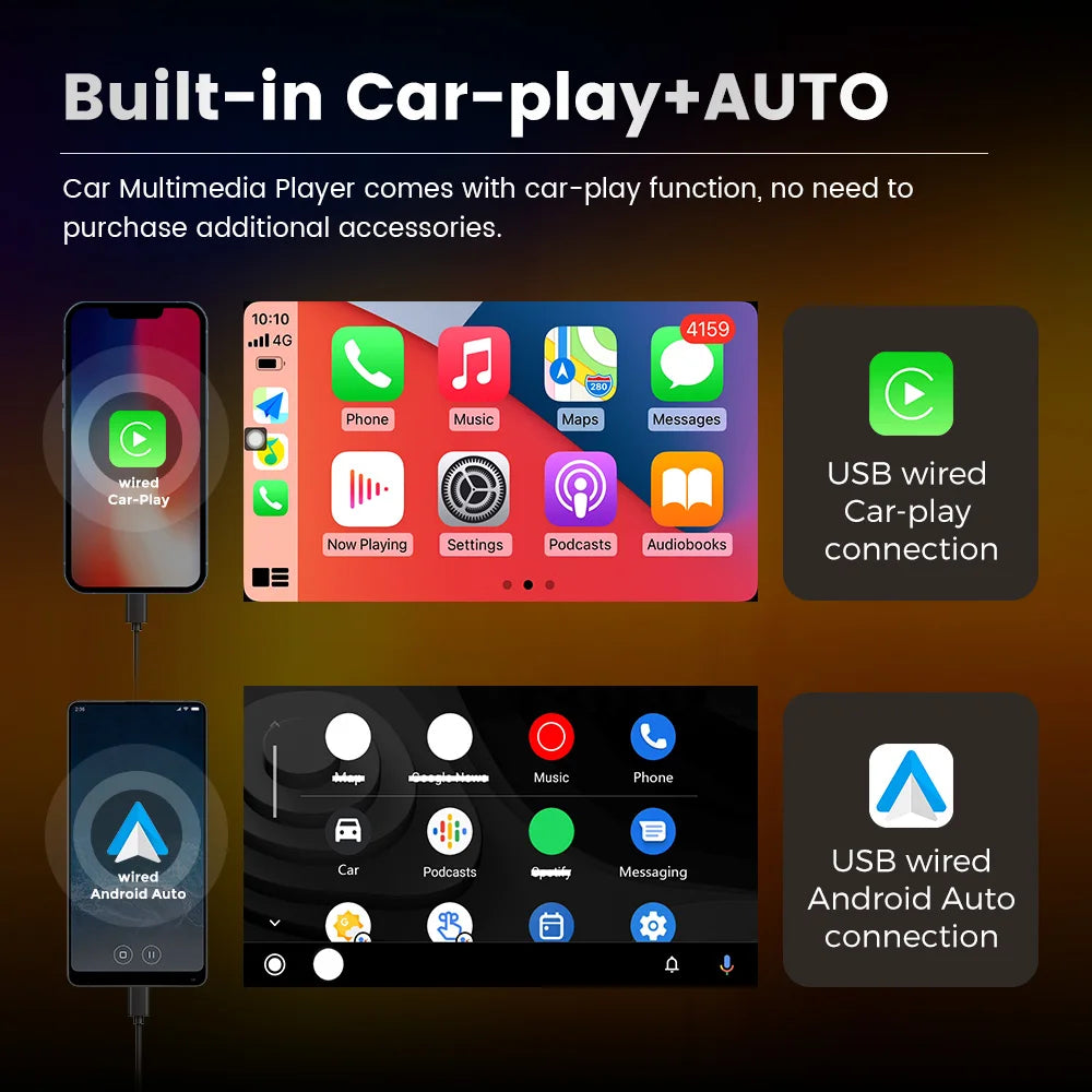 MEKEDE 7" 2-DIN Car Stereo — Wired CarPlay & Android Auto, HD Touchscreen, Bluetooth, USB, FM Radio