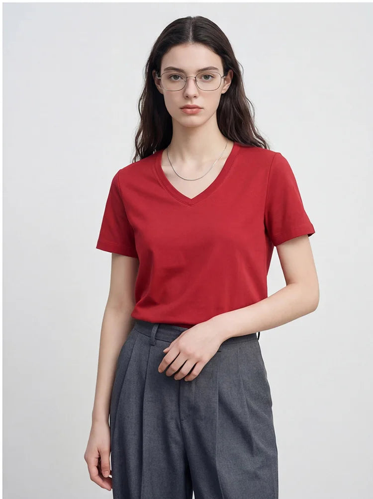 Women's Luxury Mulberry Silk Cotton T-Shirt – Loose Round Neck Short Sleeve Solid Basic Top