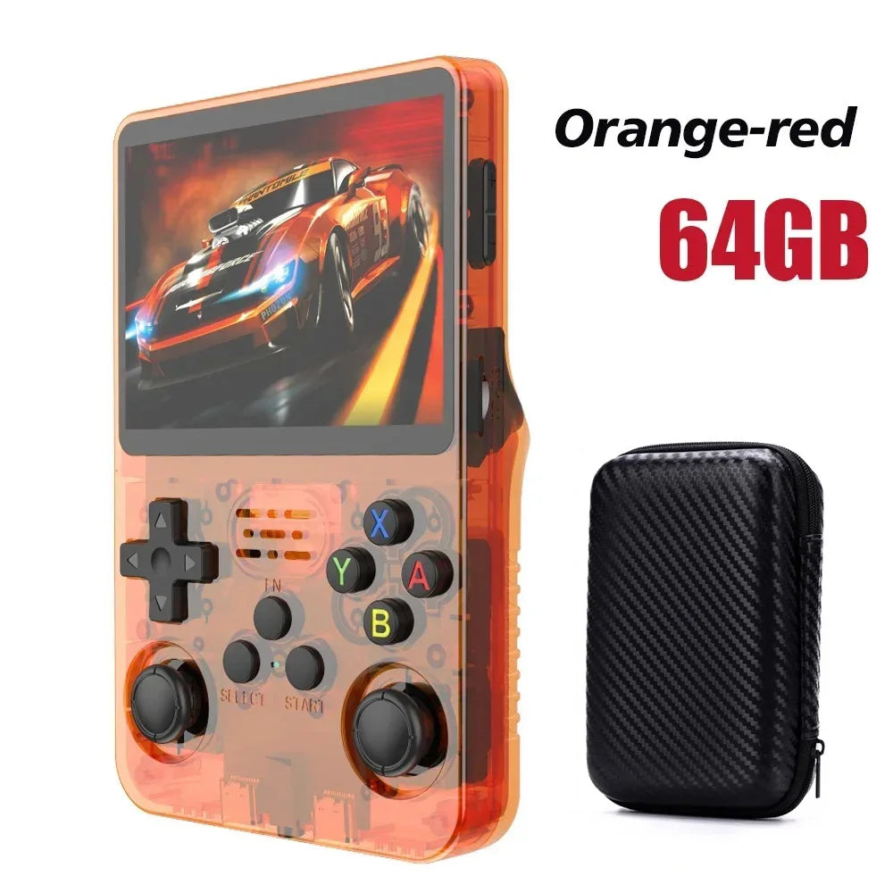 64GB/128GB Open Source R36S Video Game Console Linux System 3.5 Inch IPS Screen Orange Portable Pocket Video Player With bag
