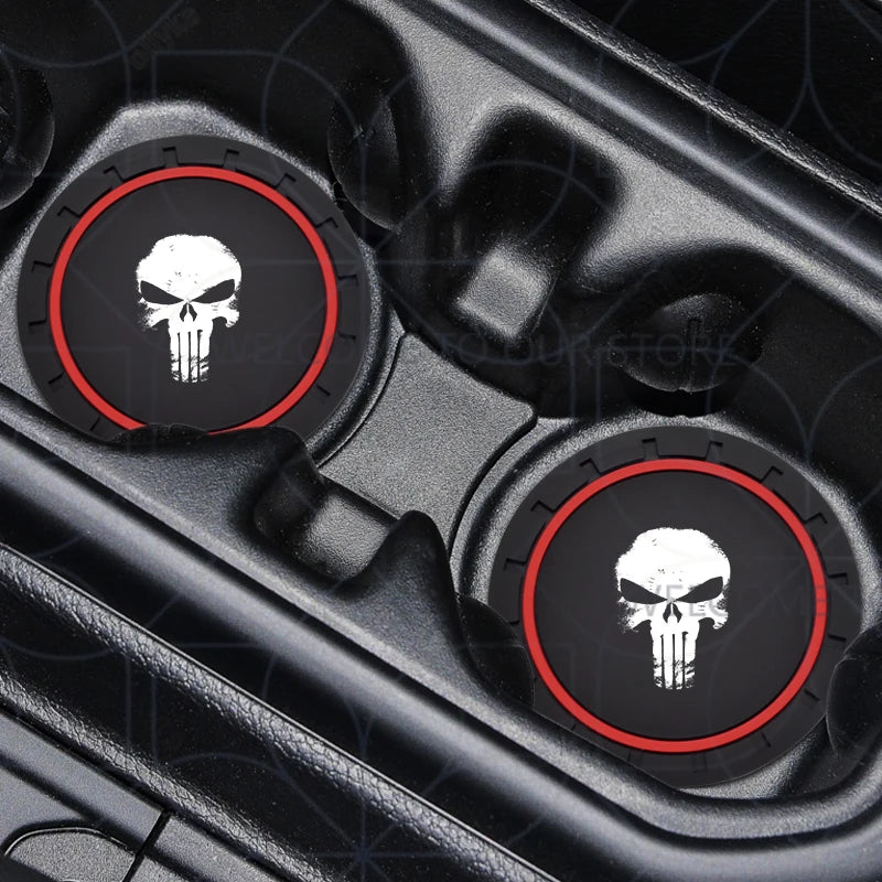 Skull Logo Cup Holder Coasters (2-Pack) - Jeep Wrangler, Dodge Challenger & RAM