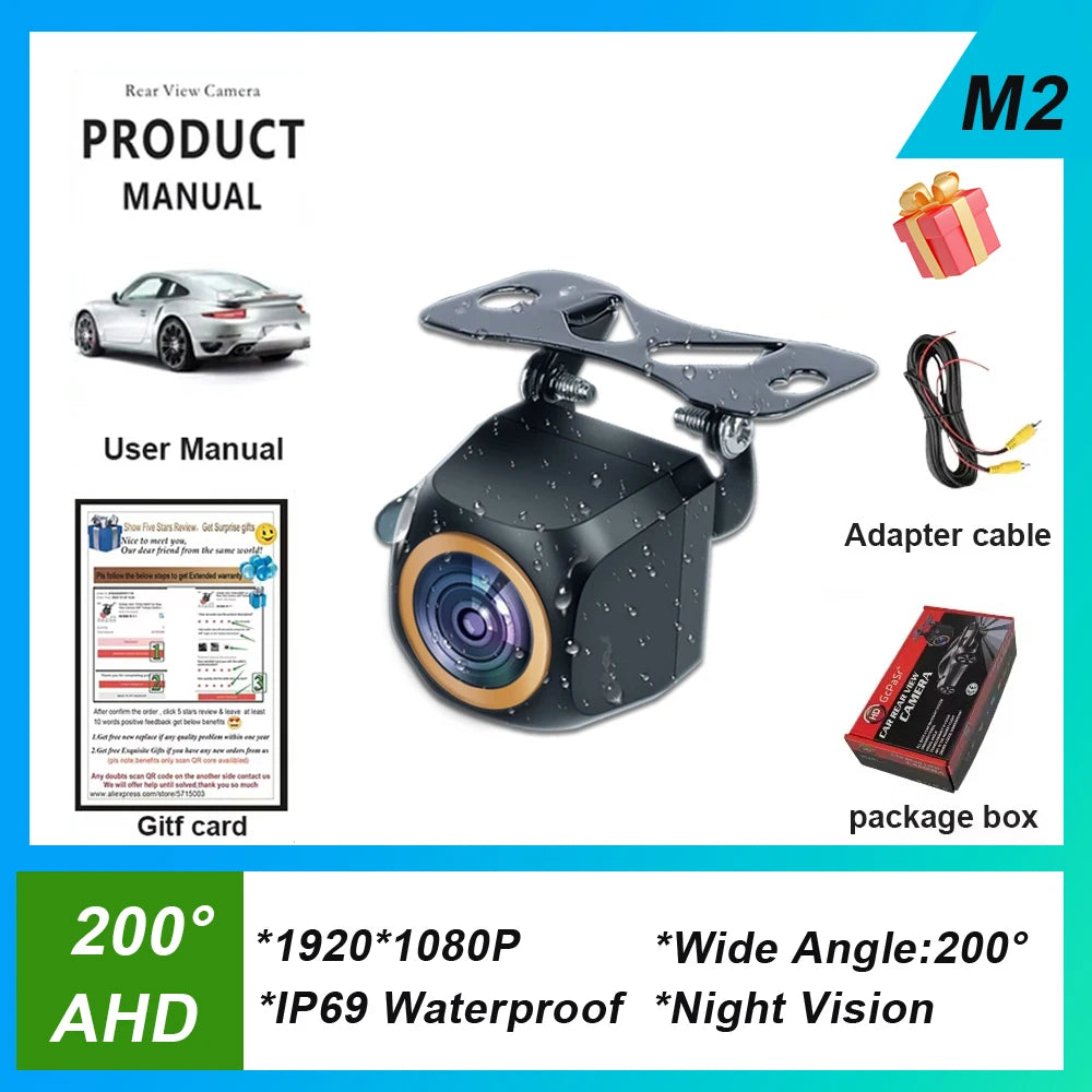 AHD 1080P Car Rear-View Backup Camera (200° Fisheye, Night Vision)