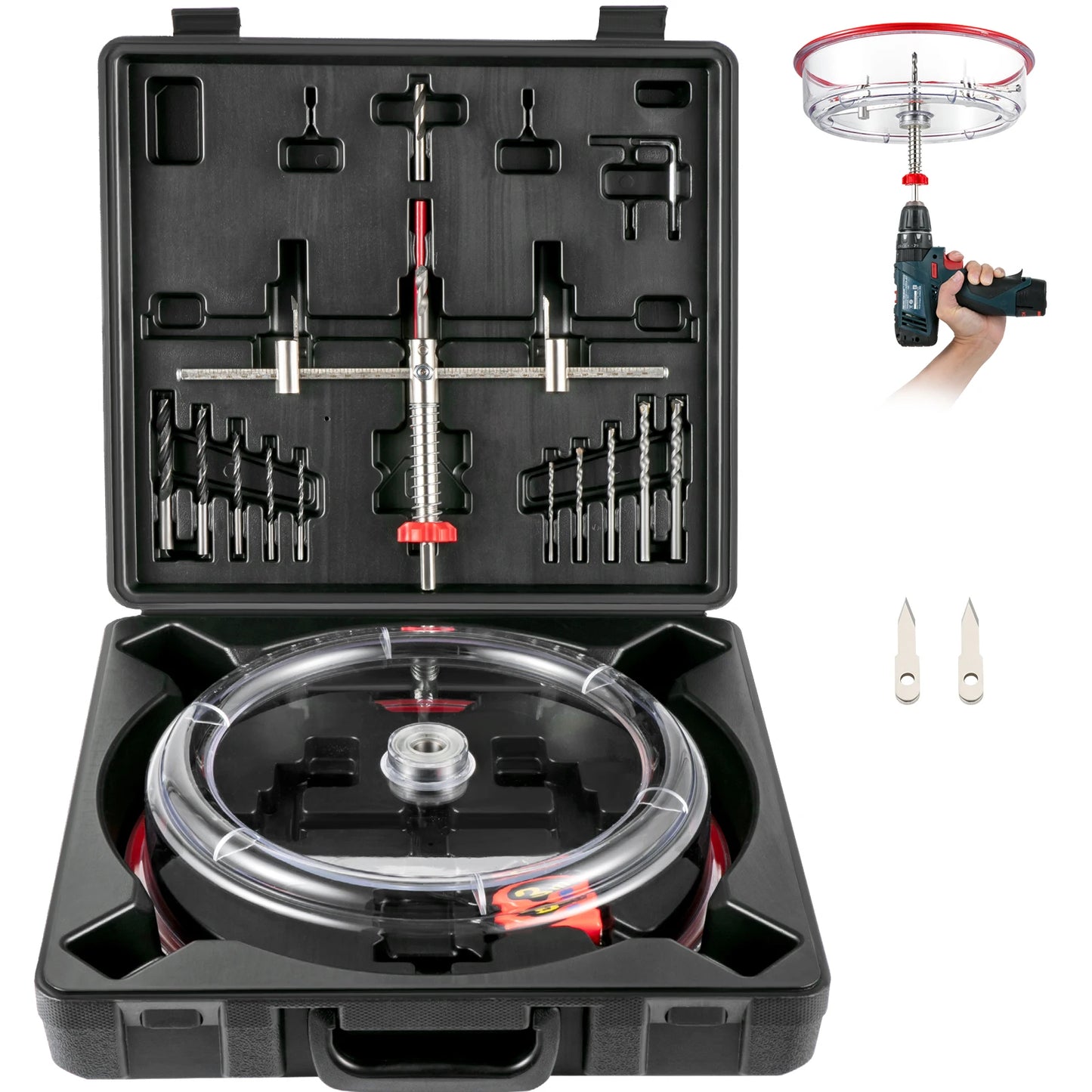 SucceBuy Adjustable Steel Hole Saw Cutter Kit 40-200mm w/ Shield Hole Cutter Drill Bit DIY Tool Sheetrock Veneer Slate