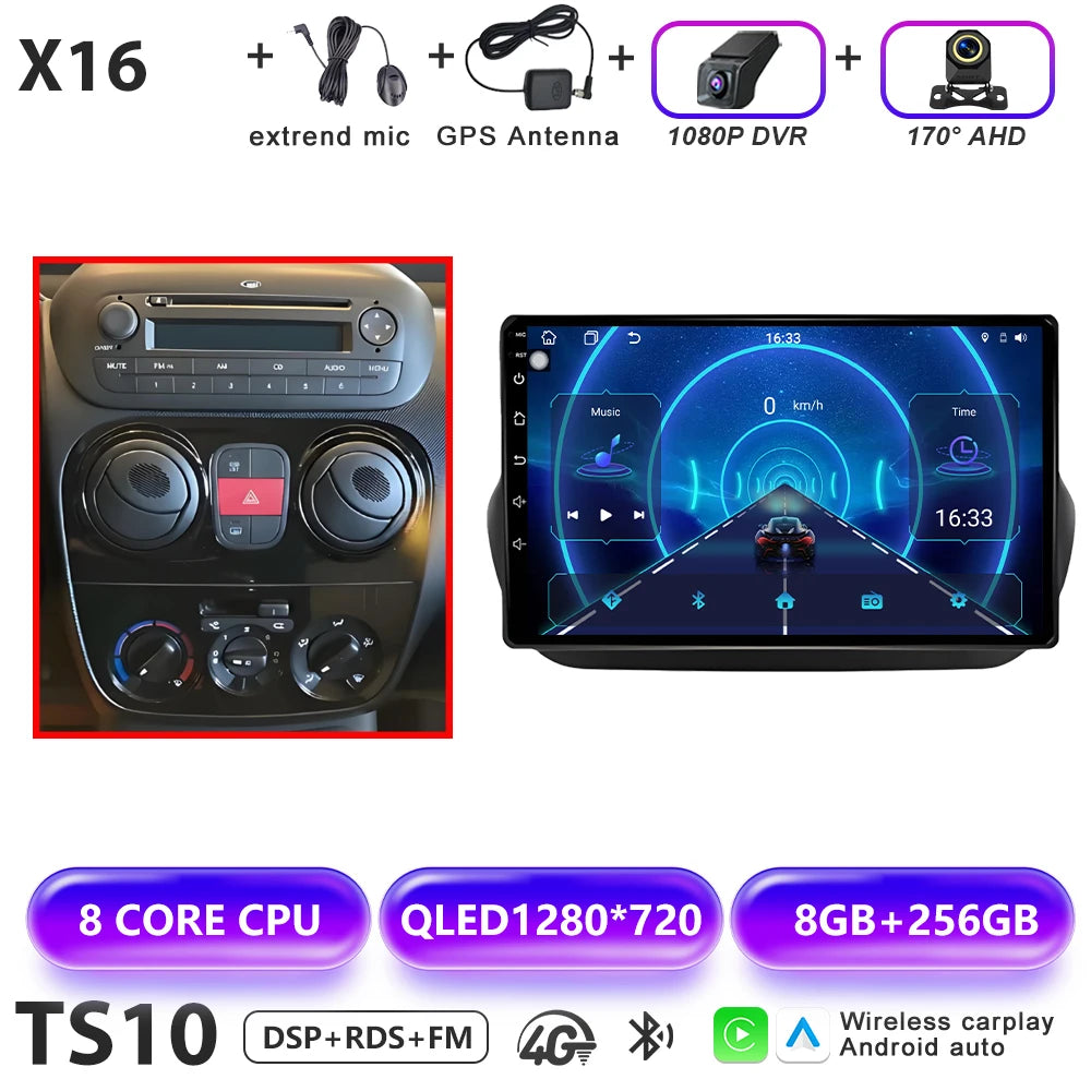Car Stereo with Apple CarPlay & Android Auto, Compatible with Fiat Fiorino & Qubo, Citroen Nemo & Peugeot Bipper