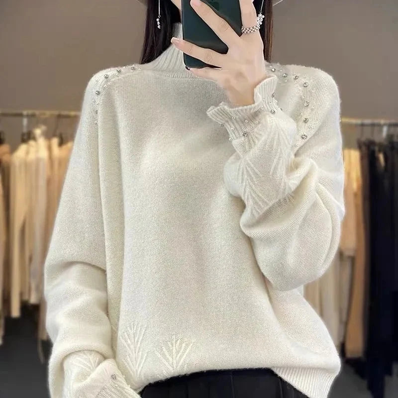 Women's Loose Turtleneck Sweater - Short Knitted Pullover Top - photo 3
