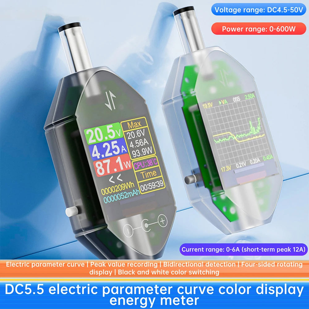 DC5.5 * 2.5 Interface Tester DC 4.5-50V 0-12A High-precision Voltage Current Tester Digital Voltmeter Ammeter Power Meter DT550