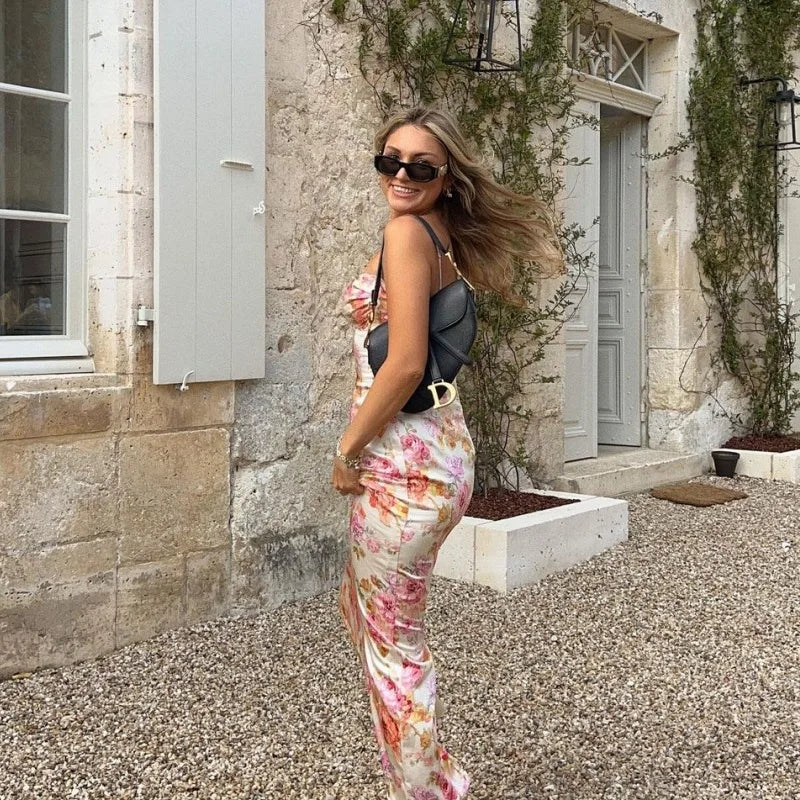 New Floral Suspender Split Slim Sleeveless Patry Beach Style Spaghetti Strap Dress Women Clothes Mini Dress 2026 Summer