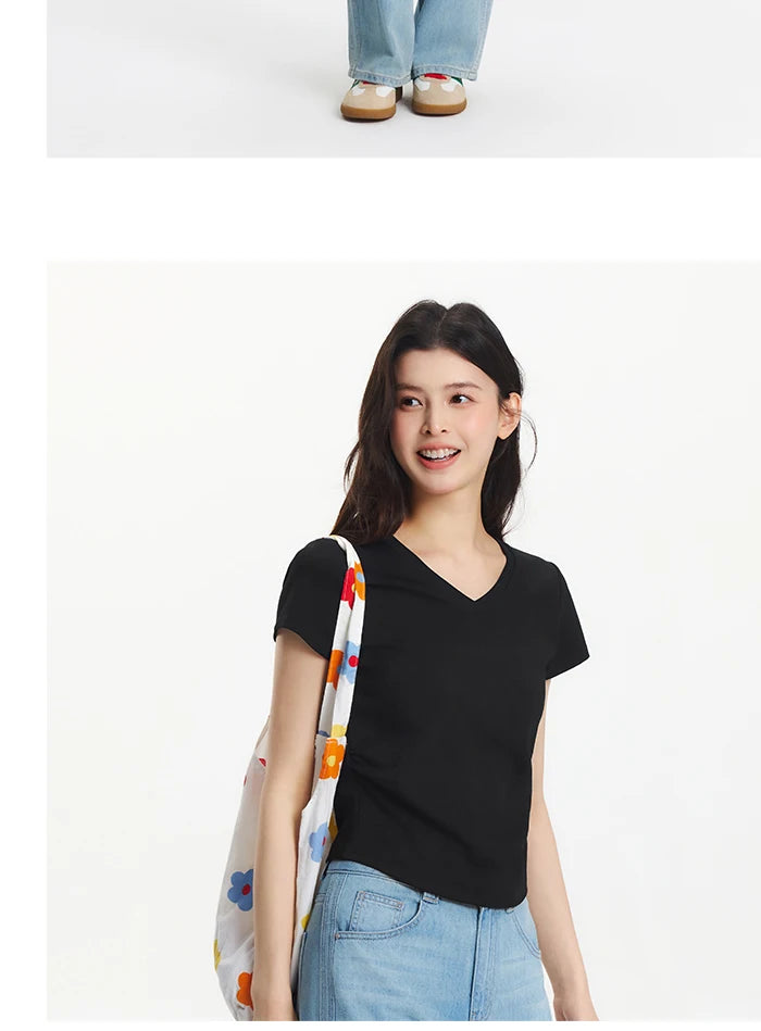 Semir Short Sleeve T-Shirt Women Cropped Slim Fit Shoulder Fit Design 2026 New Summer Embroidered Top Versatile for Chic Outfits