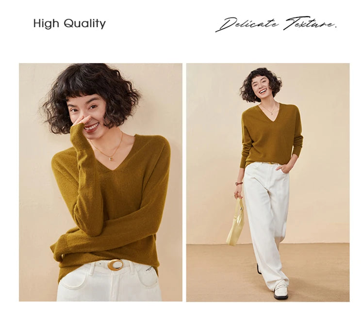 Women's Cashmere V-Neck Sweater, Knit Pullover