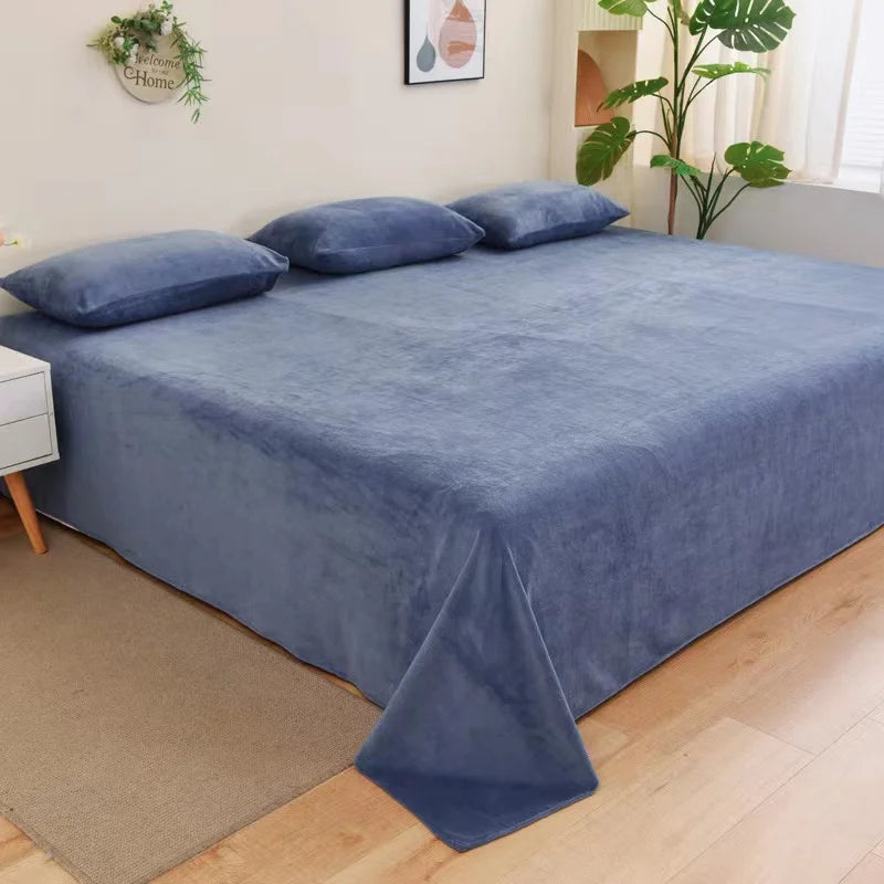 Winter Warm Thick Plush Velvet Flat Sheet Solid Color Large Size Soft Flannel Bed Sheet 350x245cm Not Including Pillowcase