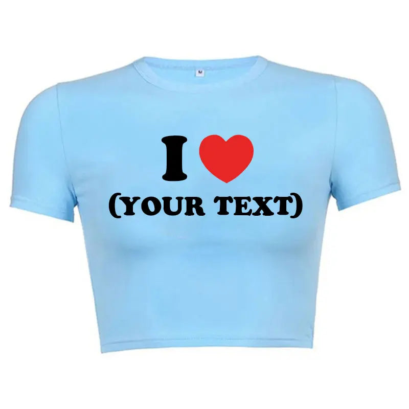 DIY Customize Your Text Couple Summer Casual Short Sleeve O Neck Cropped Navel Women Crop Tops Soft Bodycon Fashion Tees Blouse