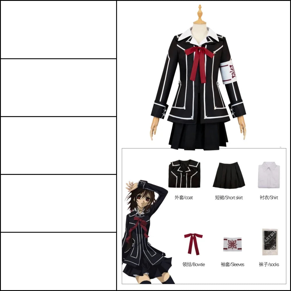 Kuran Yuki Cosplay Anime Vampire Knight Costume Wig Socks Kurosu Yuki School Uniform JK Sailor Dress Suit