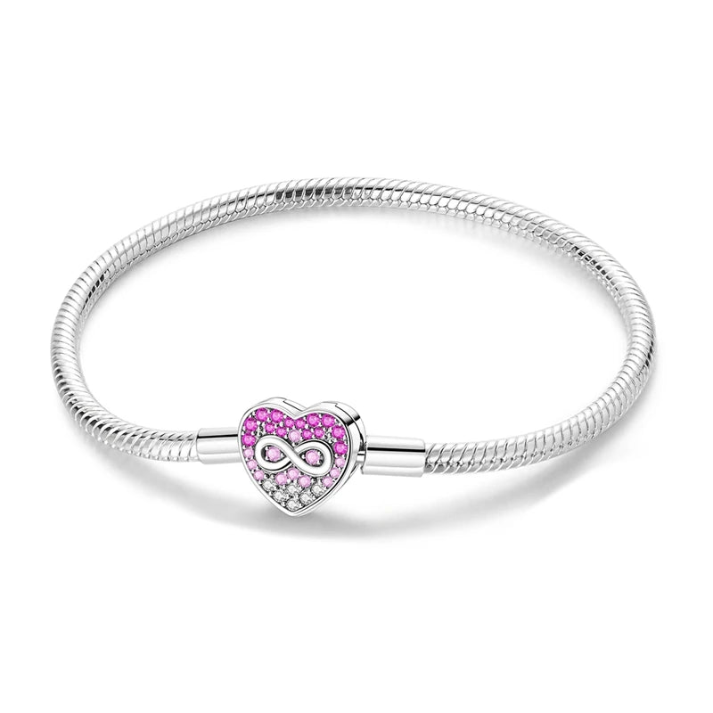 925 Sterling Silver Heart Charm Bracelet for Women - DIY Beads