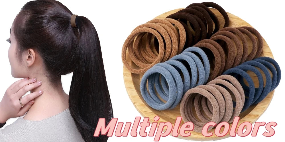 50pcs Black Elastic Hair Band Leagues Ties Colets Scrunchies Springs Gum Accessory For Girl Women No Damage Pigtails Holder Set
