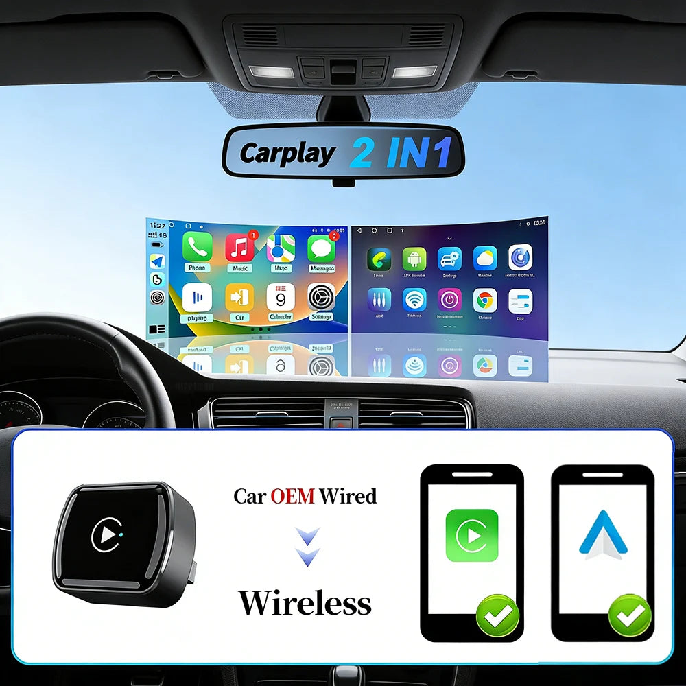 Wireless CarPlay Adapter 2026 Upgraded for iOS & Android Auto，Mini Size Wired to Wireless CarPlay, Plug & Play, Car Play Adapter