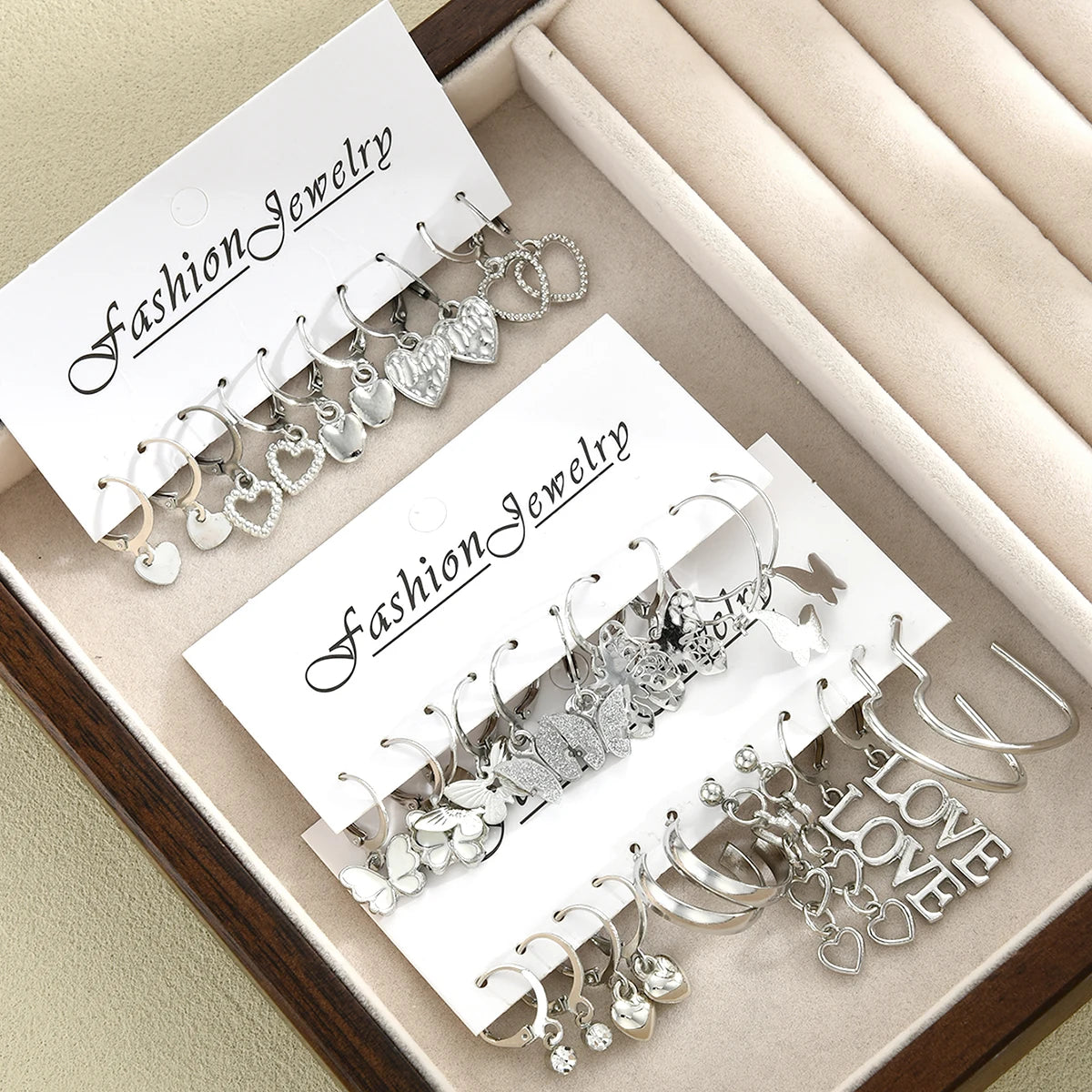 Butterfly & Heart Earrings Set — Vintage Cut-Out Drop Jewellery