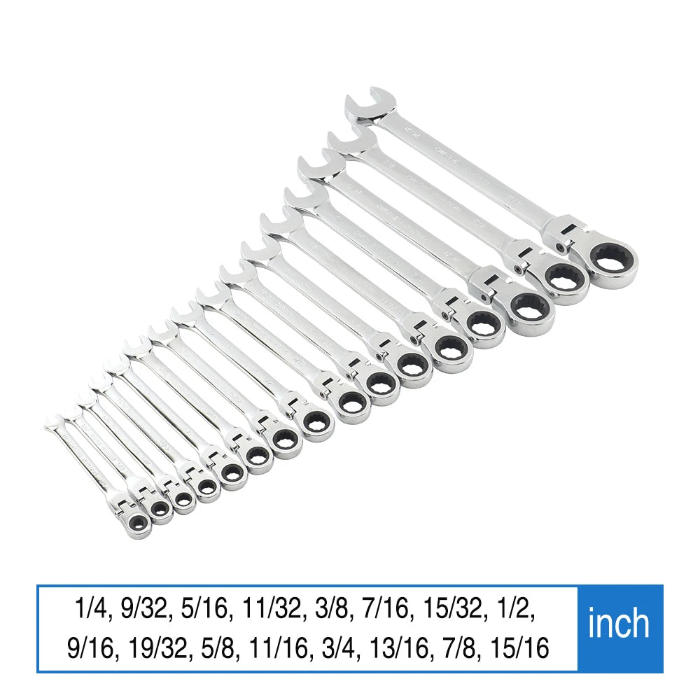 1/4-15/16 Inch 1-Piece Imperial Size Ratchet Wrench Set of Keys Spanner Flexible Head Universal Hand Tools Car Repair Tool