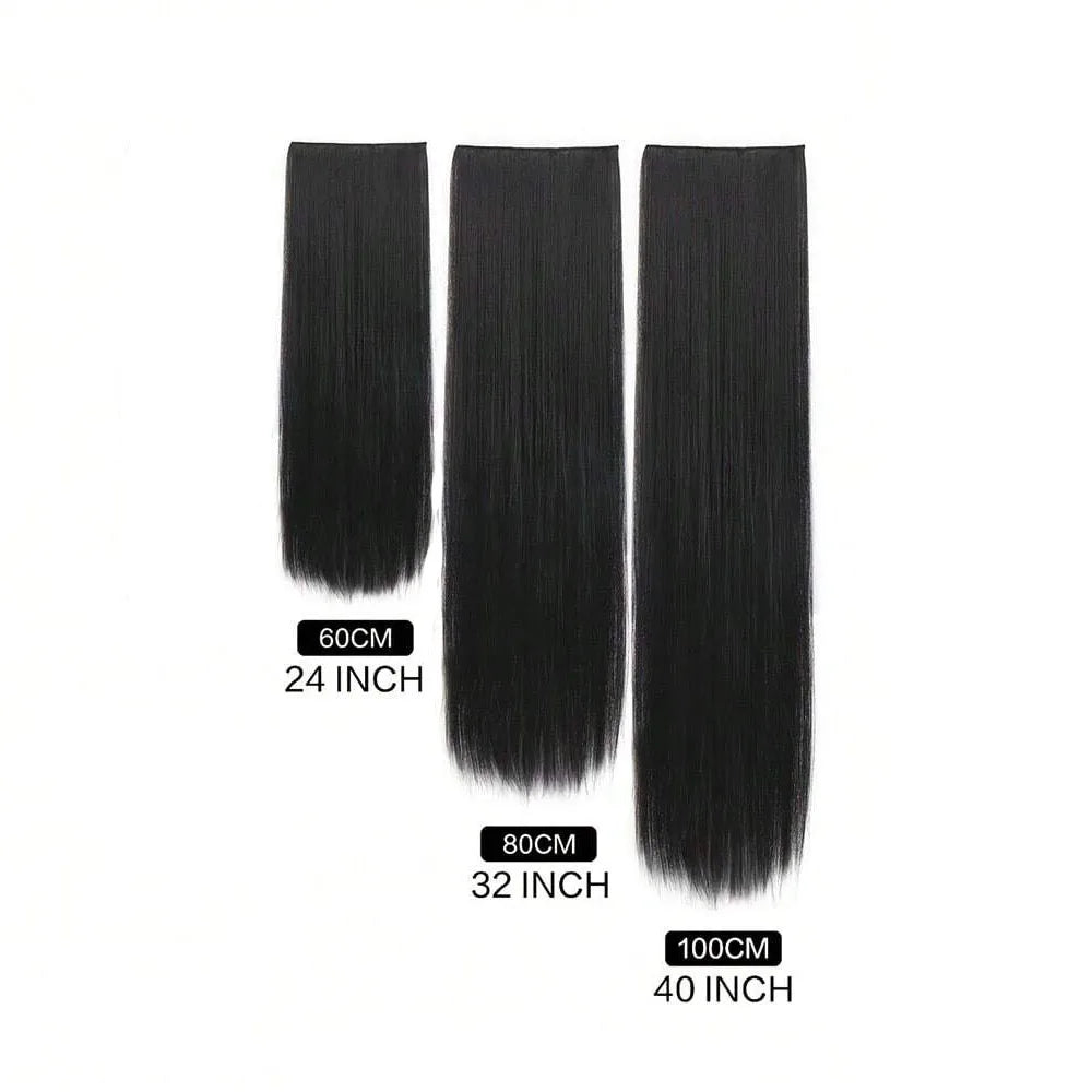 24inch/32 inch/40 inch Long Straight Synthetic Hairpieces Clip In Hair Extensions Black Natural Hair Piece for Women