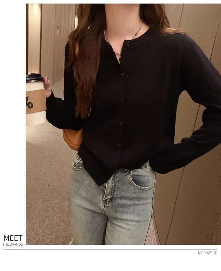 Women's Slim Button Cardigan — Crew Neck Knit