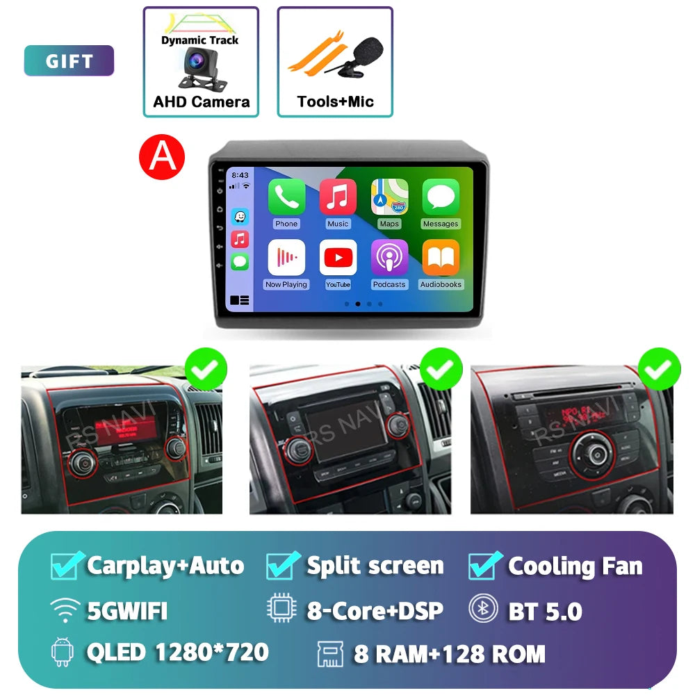 Android 16 For Fiat Ducato Peugeot Boxer Citroen Jumper 2006-2022 2K QLED Android Car Radio Multimedia stereo Player GPS CarPlay