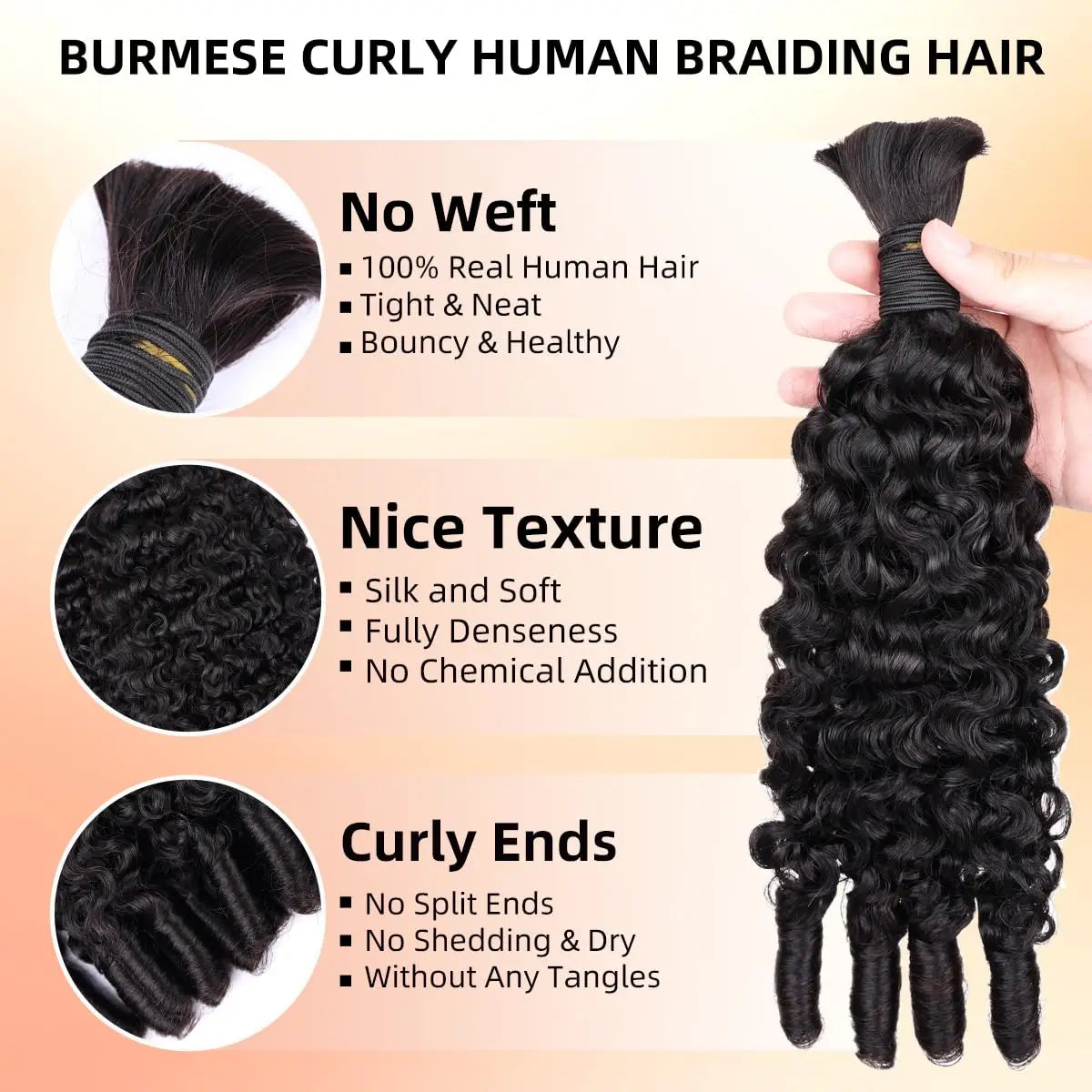 15A Human Braiding Hair for Boho Braids — Burmese Curly Bulk Bundles