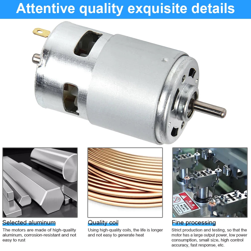 775 DC Motor 12V 3000-15000RPM High Speed Large Torque Motor for Small Drill/Micro Machine Tool with Ball Bearing and Fan Blades