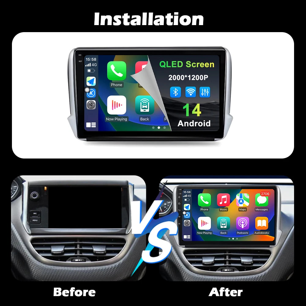 Car Stereo with Apple CarPlay & Android Auto, Compatible with Peugeot 2008 & 208 (2012-2018)