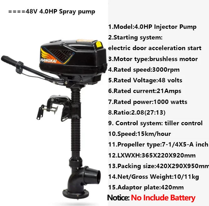 1000W 48V HANGKAI Fishing Boat 4HP Electric Outboards Short/Long Shaft Heavy Duty Marine Motor Engine Propeller Trolling