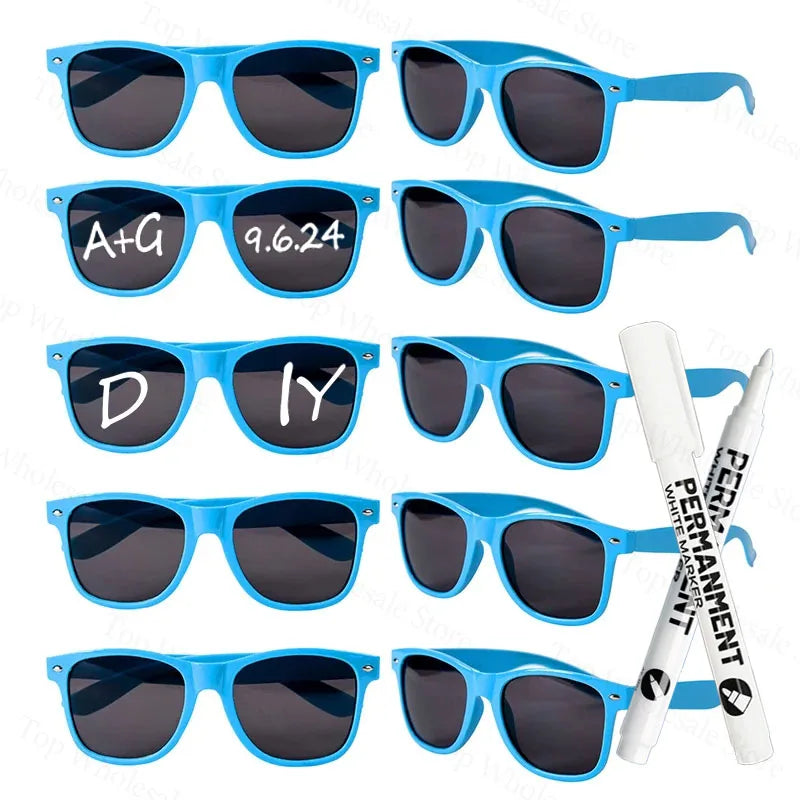 12-100 Pcs Wedding Personalized Sunglasses Bulk Custom Sunglasses with Paint Pens for Adult DIY Birthday Wedding Party Favors