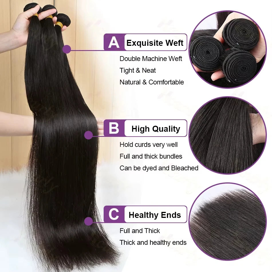 12A Raw Virgin Unprocessed Straight Bundles Human Hair 2/3/4 Pcs Human Hair Brazilian Straight Human Hair Bundles Extensions