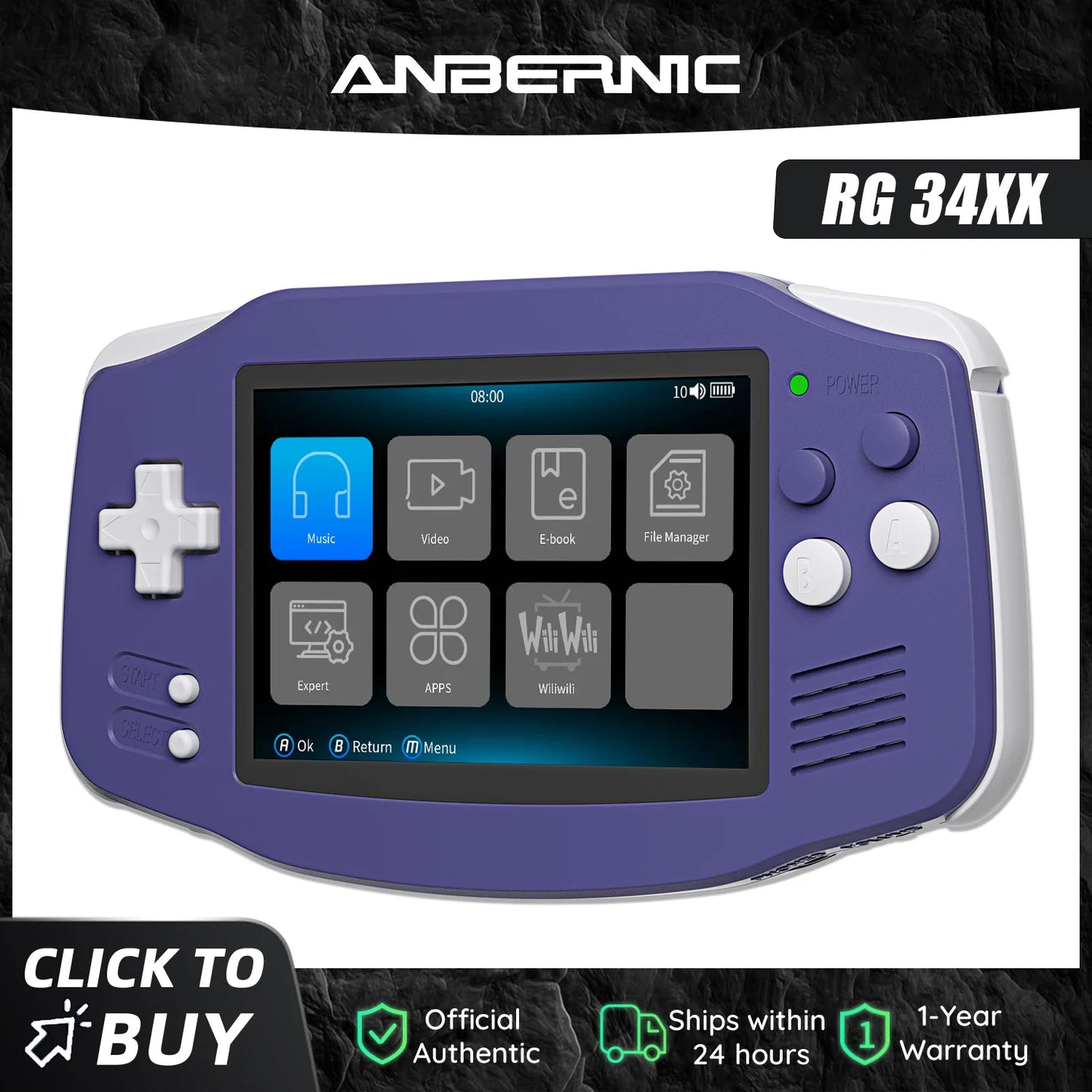 Anbernic RG34XX 64Bit Retro Handheld Game Player 3.4-inch IPS Screen HD-Support TV Portable Game Console 3500mAh streaming Gift